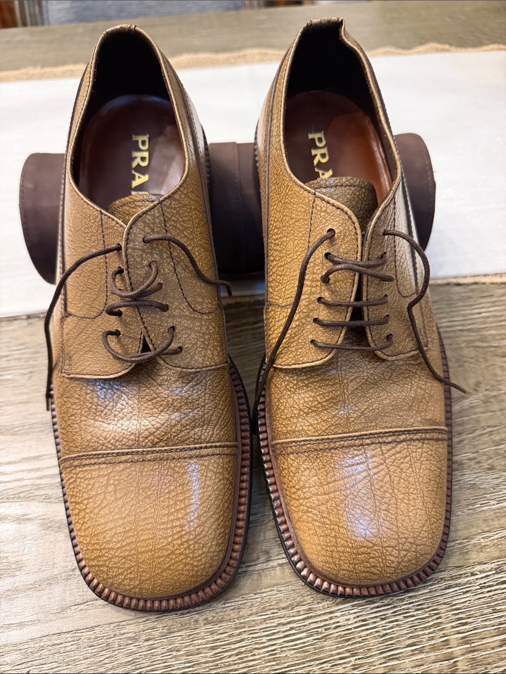 Prada Men's Brown Leather Derby Shoes